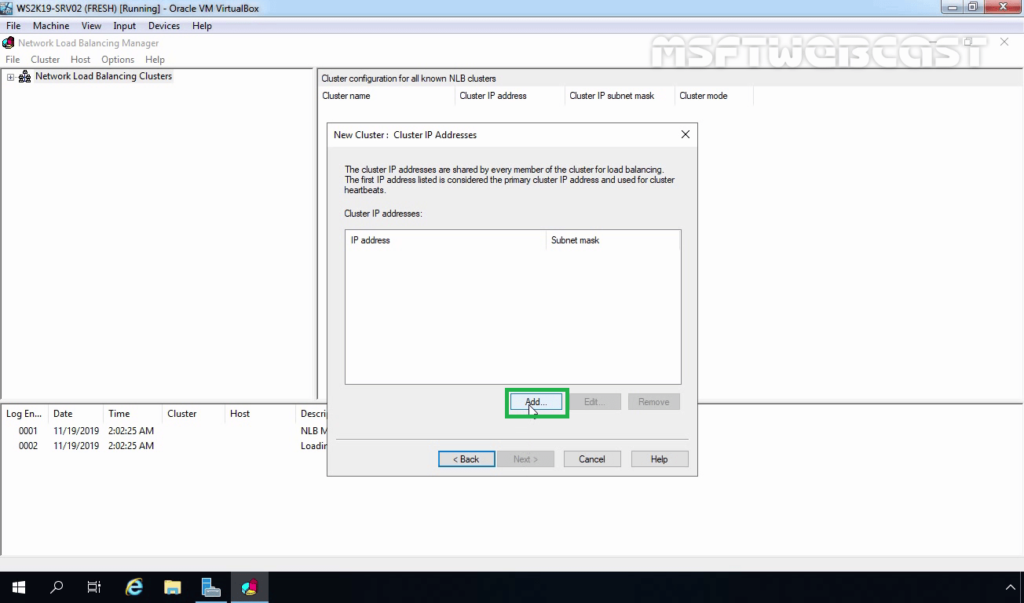 15. Click on Add to Add NLB Cluster IP
