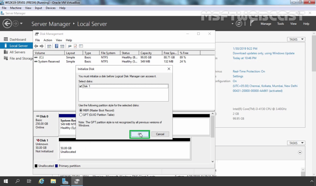 15. Select the Partition style