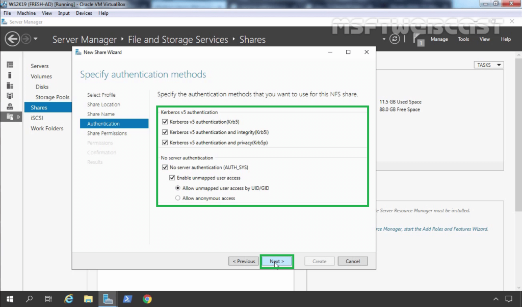 16. Select NFS authentication method