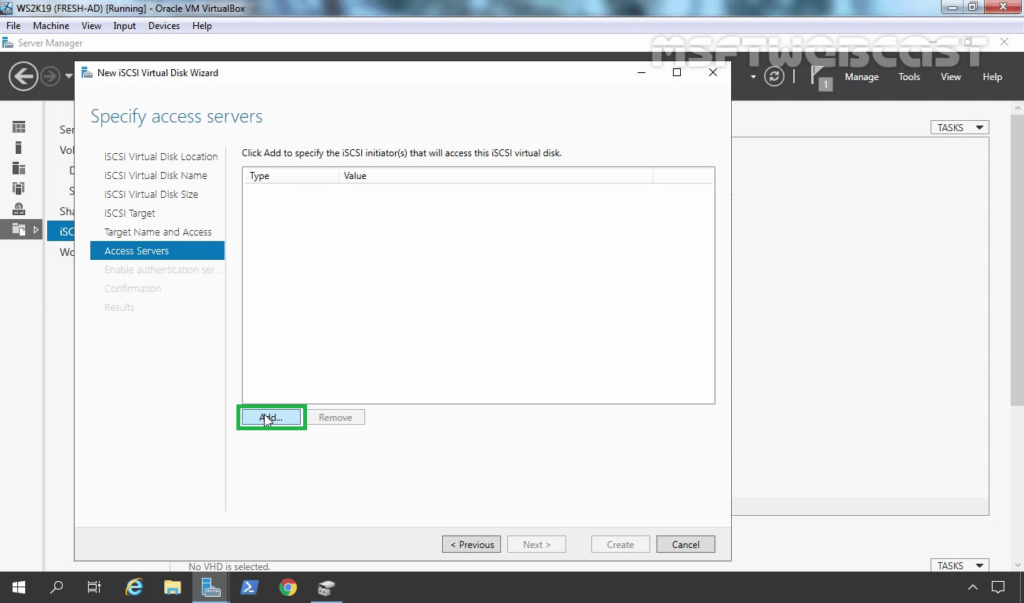 17. Click on Add to Specify Access Server