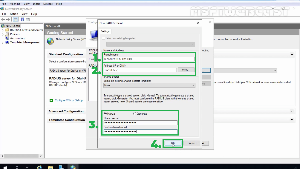 Configure Radius Server for VPN on Windows Server 2019.