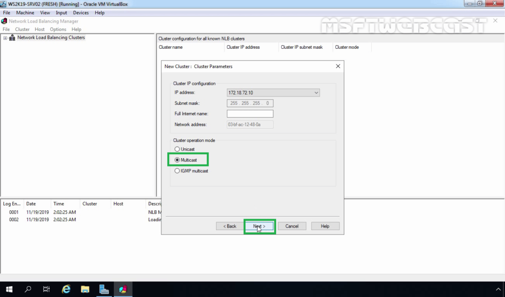18. Select NLB Cluster Operation Mode