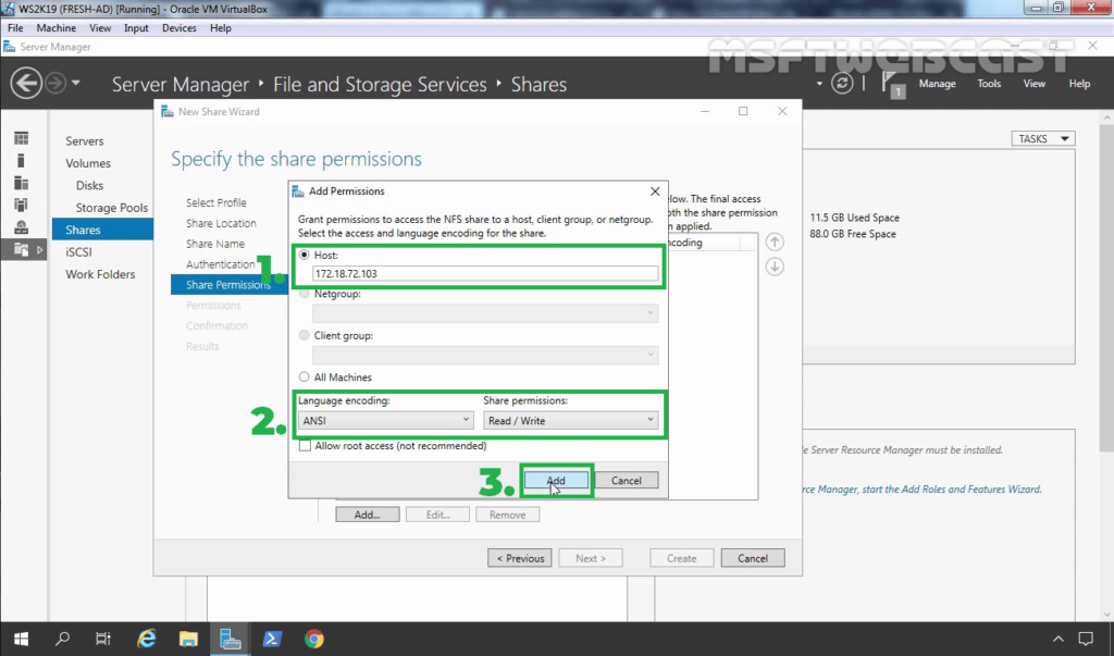 18. Specify the Host and Permission Information