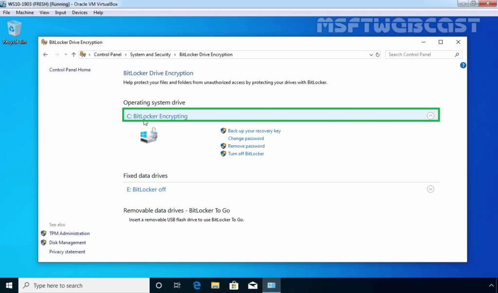 19. Encryption in Progress in Control Panel
