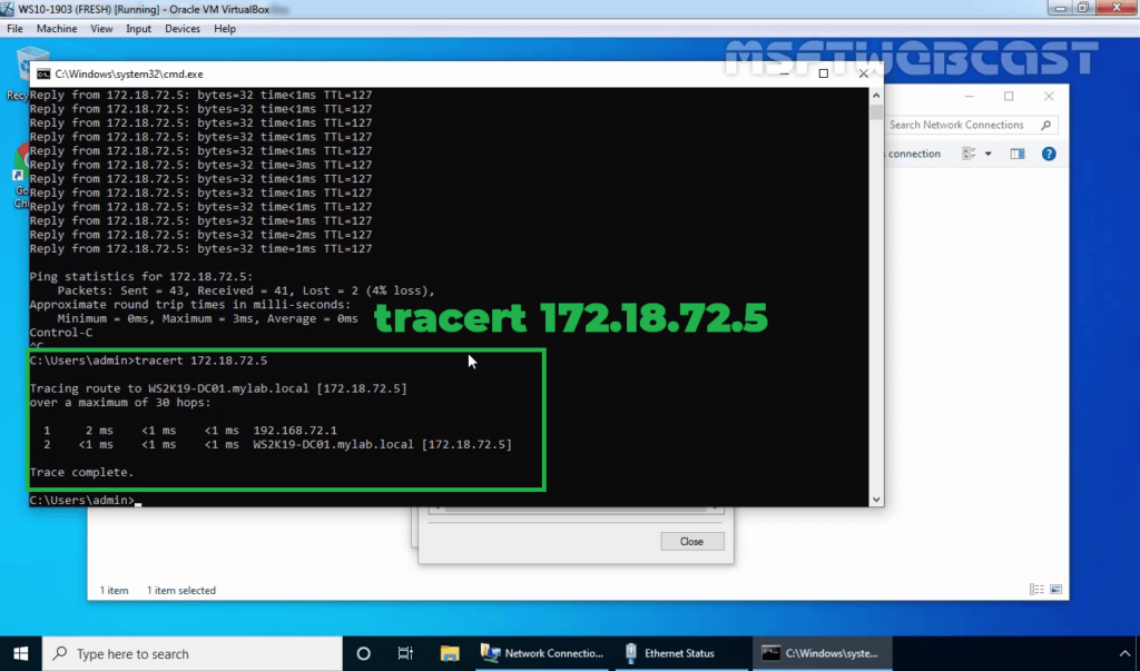 19. tracert domain controller