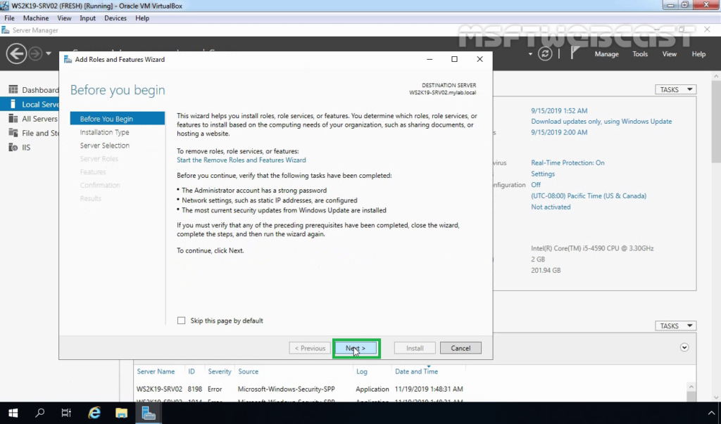 2. Click Next on Before you begin screen