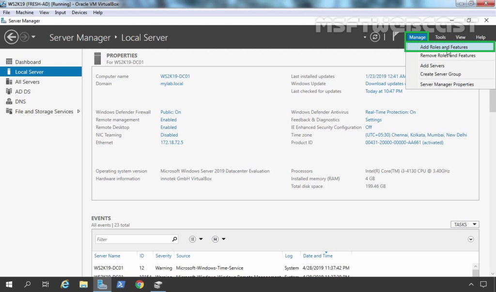2. Click on Add Roles and Features