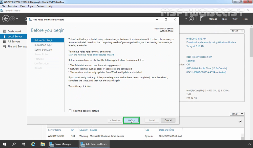 2. click next on before you begin screen