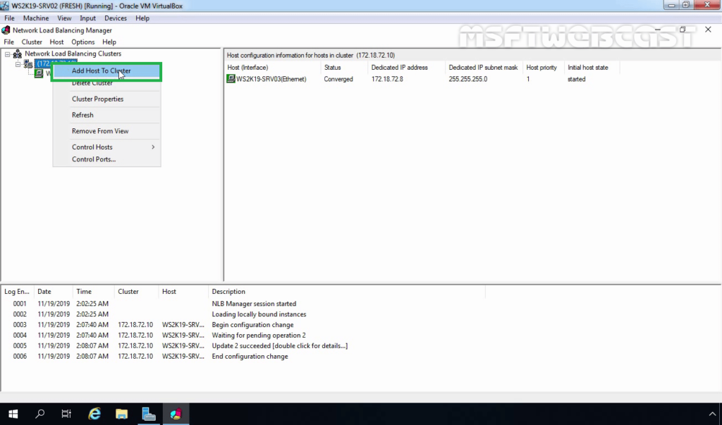 24. Select Add Host to NLB Cluster