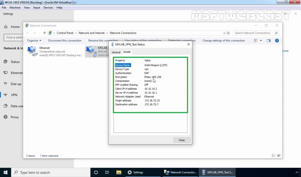 3. Click on Details and Verify Encryption protocol