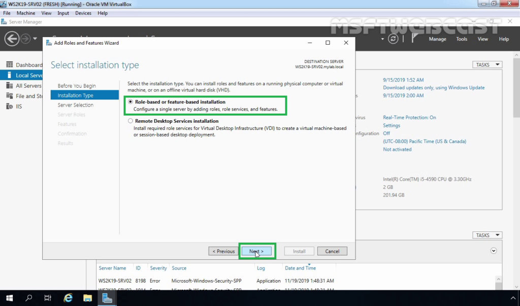 3. Select Role-based or Feature-based Installation