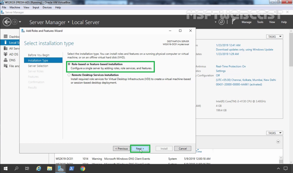 3. select role-based or feature-based installation