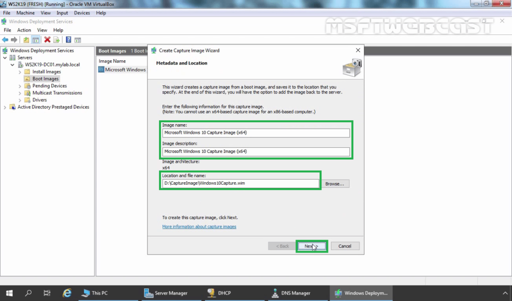 3. specify image name and click next