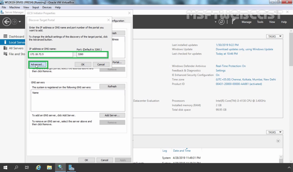 4. Click on Advanced button
