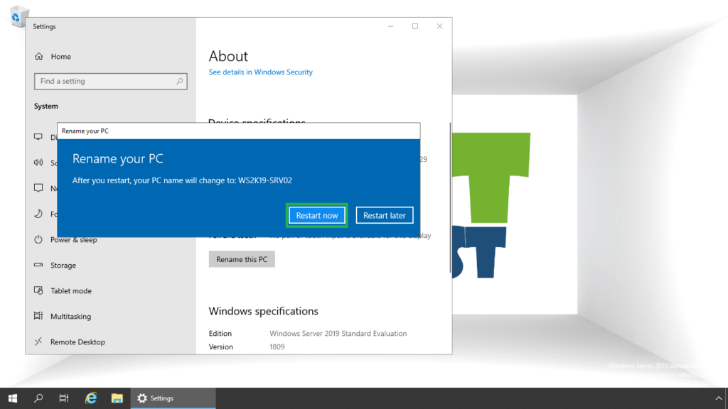 4. Click on restart now