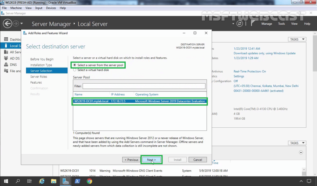 4. Select local server for server for NFS role service installation