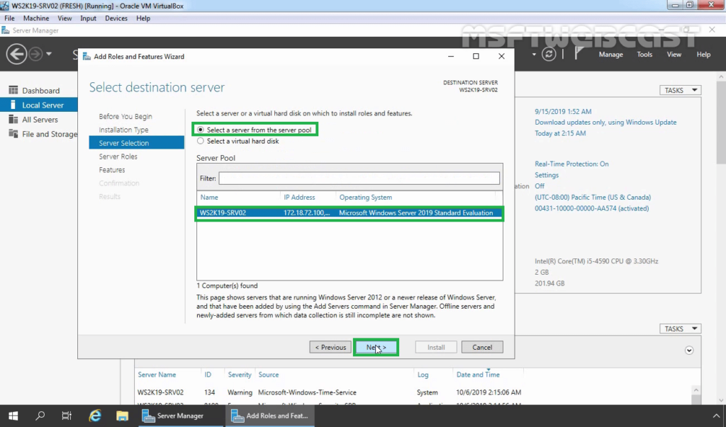 4. select local server on which you want to configure NAT