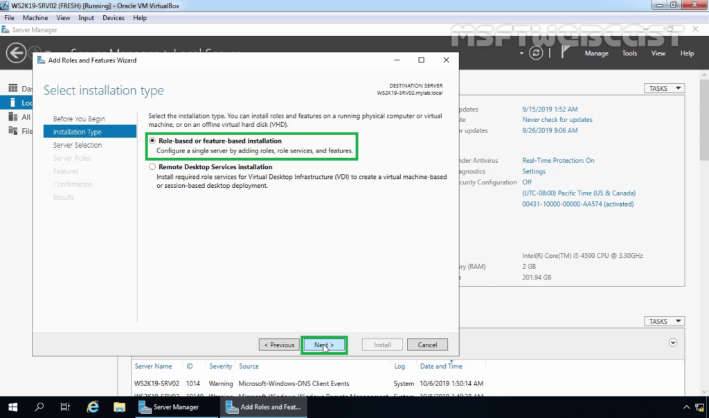 4. select role-based or feature-based installation