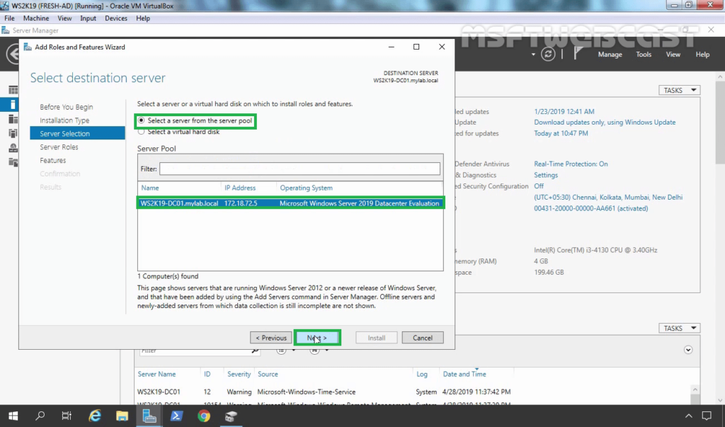 5. Select Local Server From Server Pool