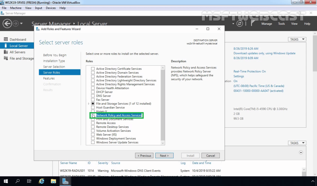 5. Select Network Policy and Access Service role