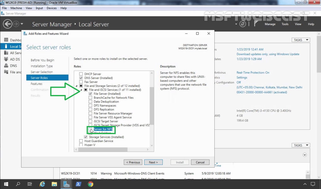 5. Select Server for NFS role service