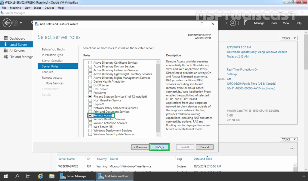 5. select remote access server role