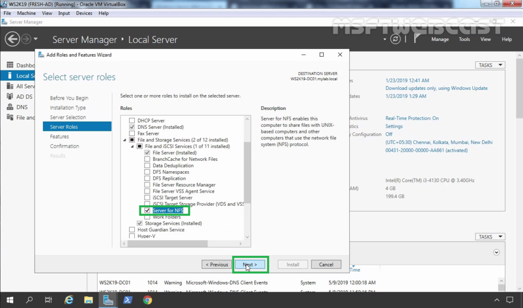 7. Make sure NFS role is selected