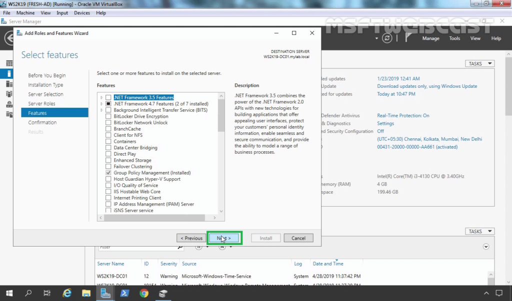 7. On Features page click Next