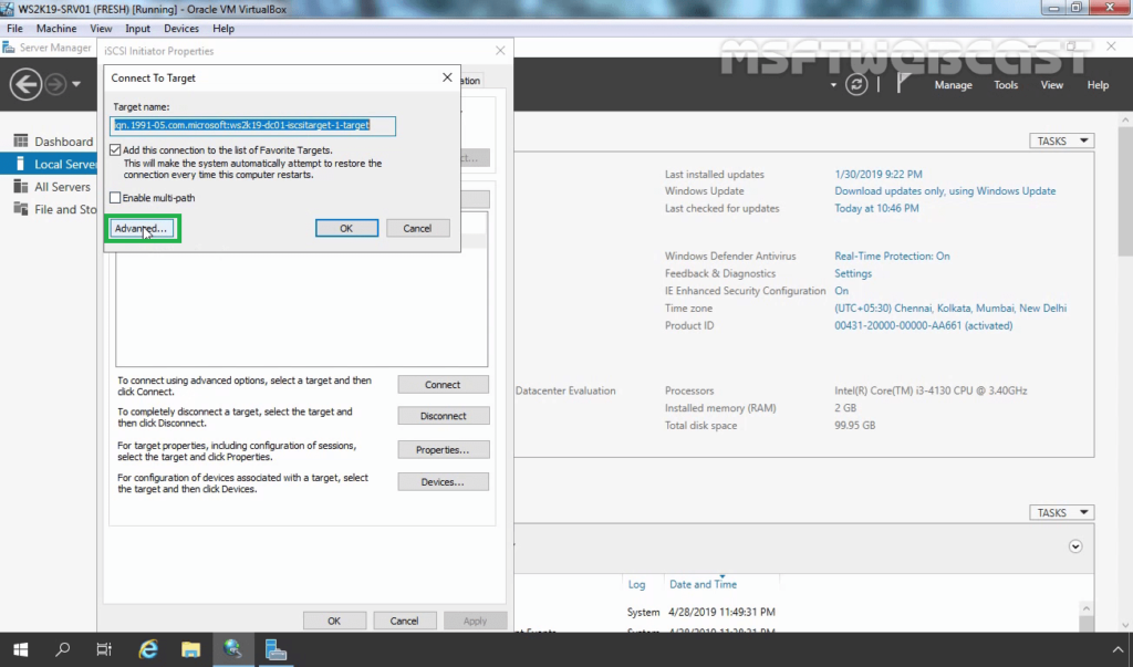 8. Click on Advanced button