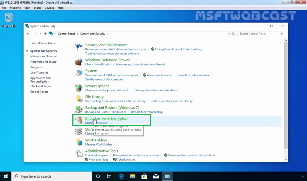 8. Click on BitLocker Drive Encryption