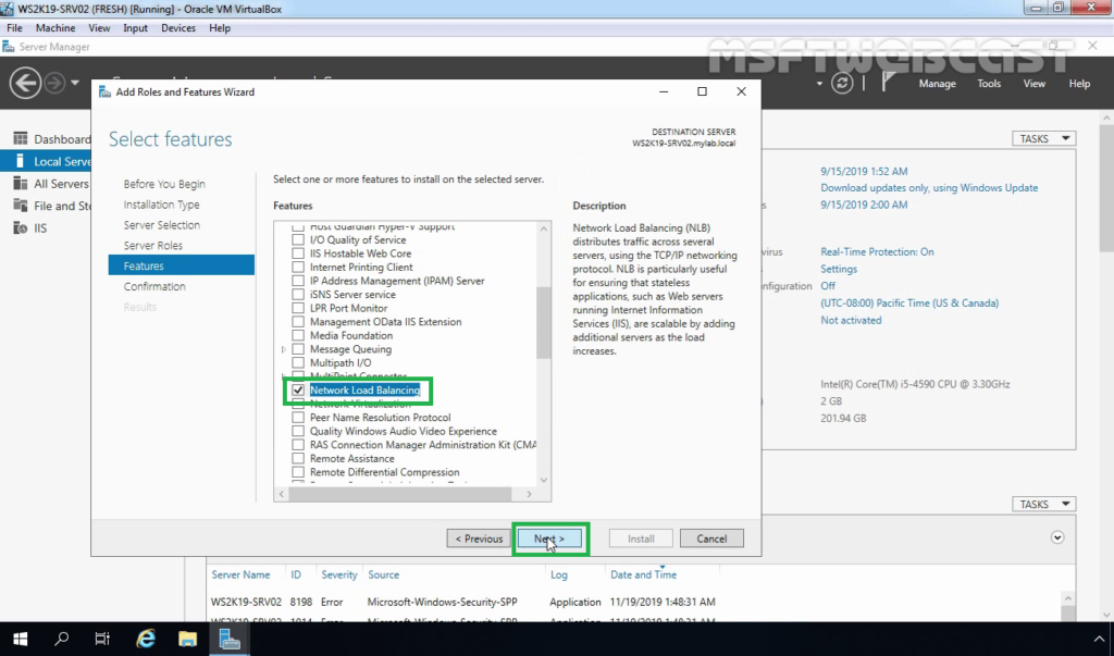 8. Make Sure NLB feature is selected