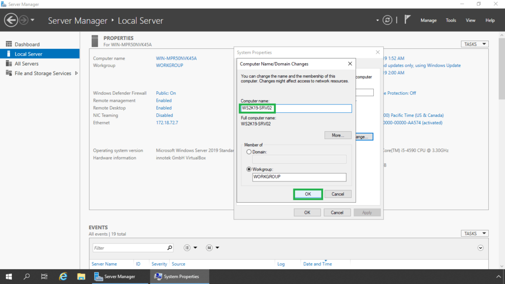 9. type a new server name and click ok