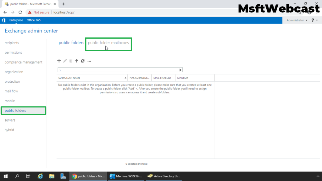 1. click on public folder mailboxes tab