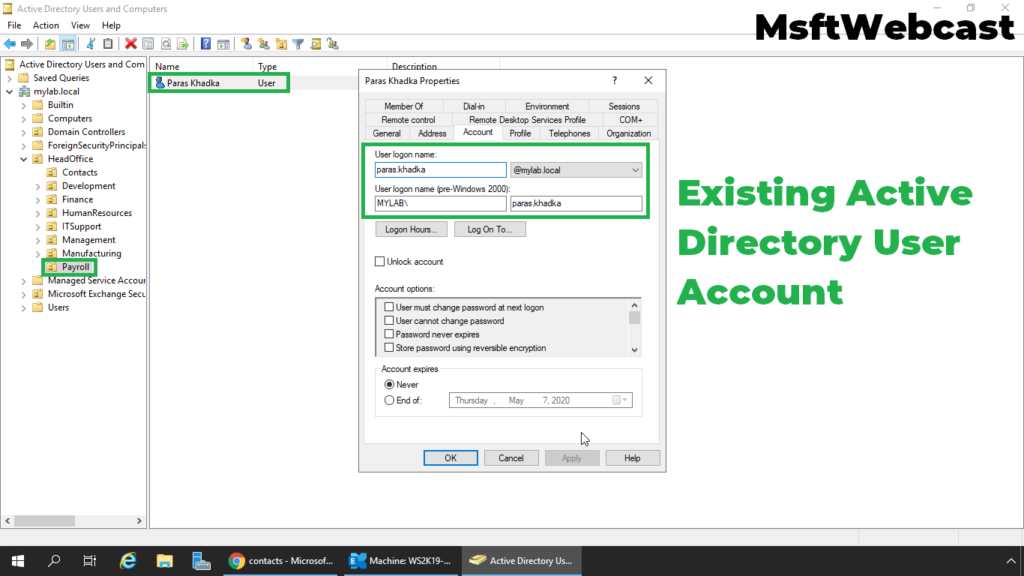 1. create a user account in Active Directory