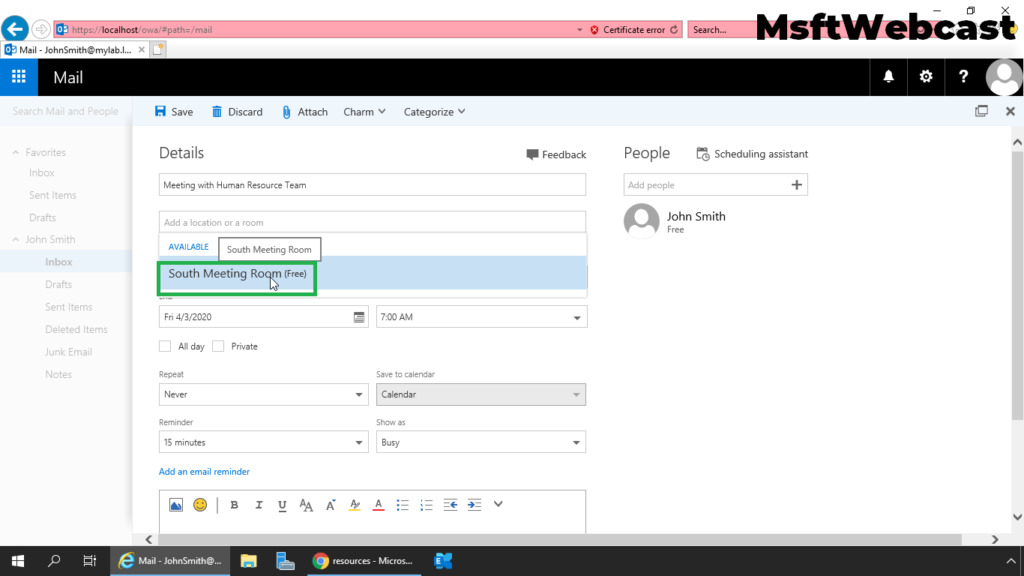 10. select room mailbox