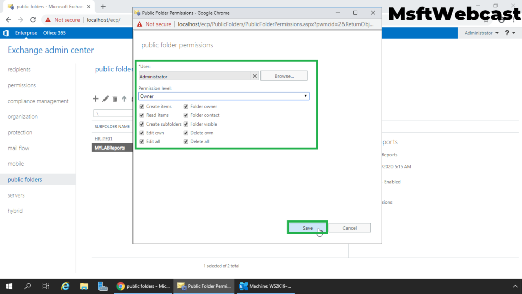13. verify permission level and click on save