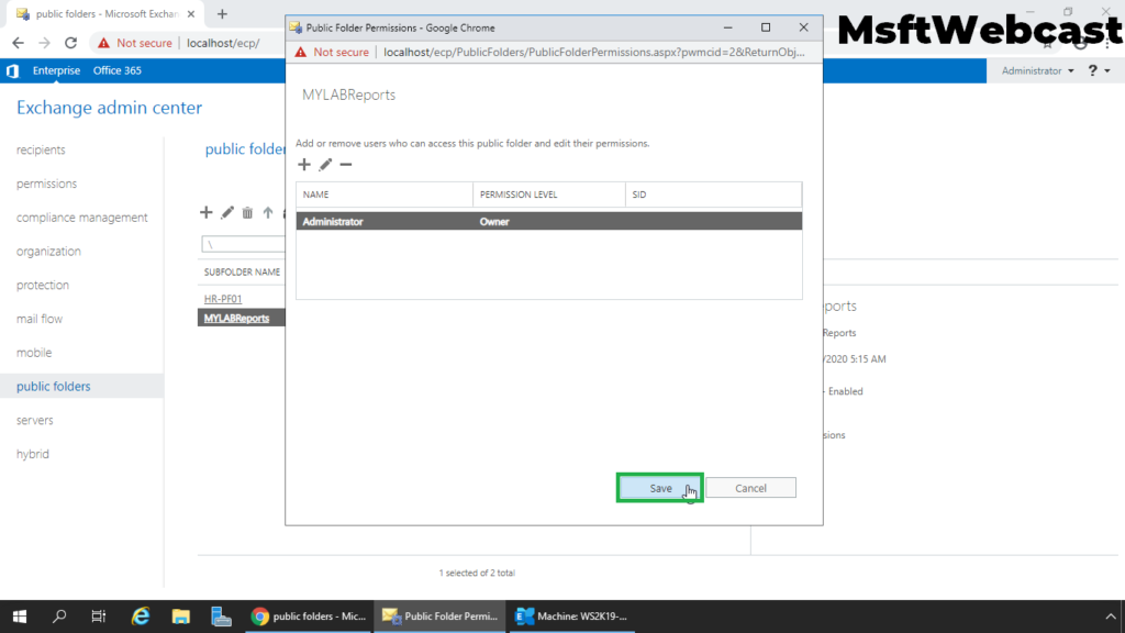14. click on save to save the permission settings