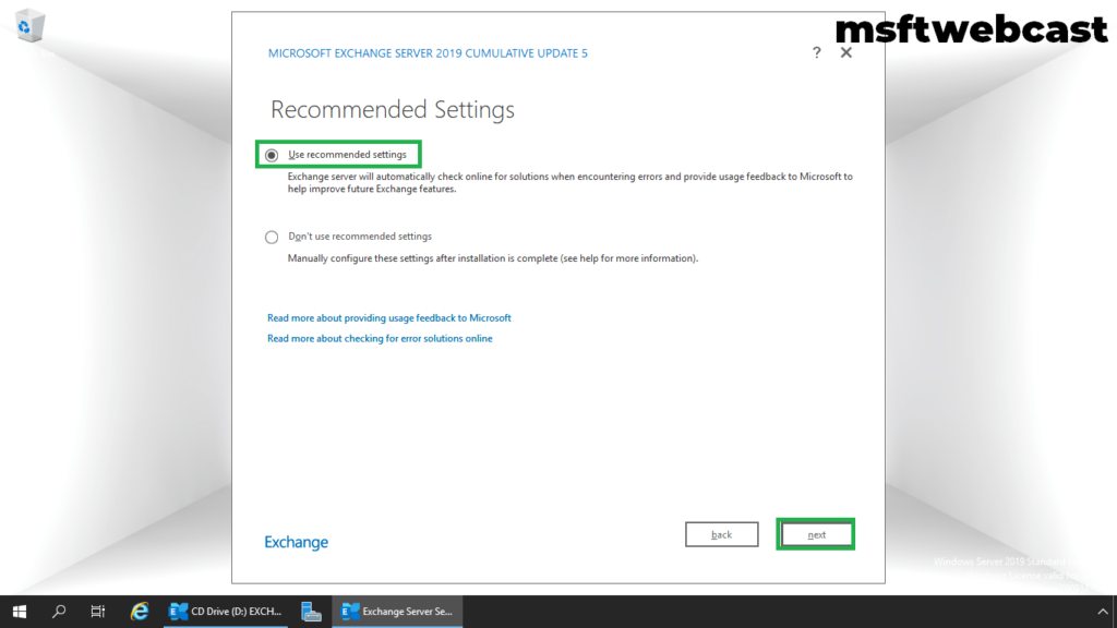 14. select recommended settings
