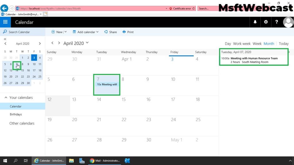 19. verify schedule meeting in calendar