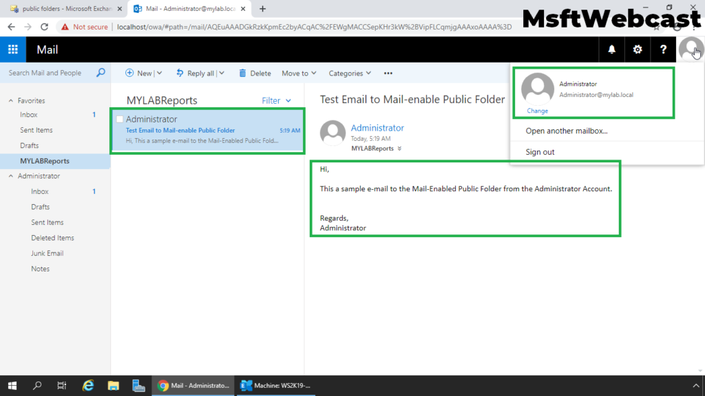 19. verify the test mail to the public folder
