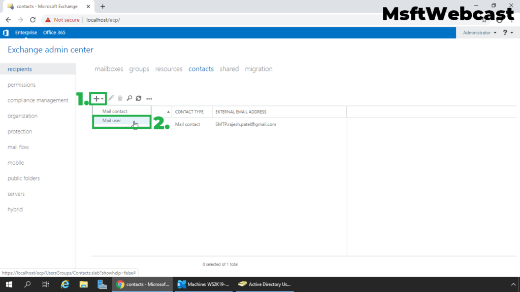2. select new mail-enabled user