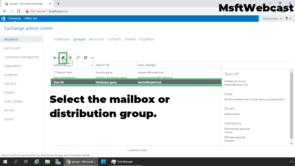 2. select the mailbox or distribution group