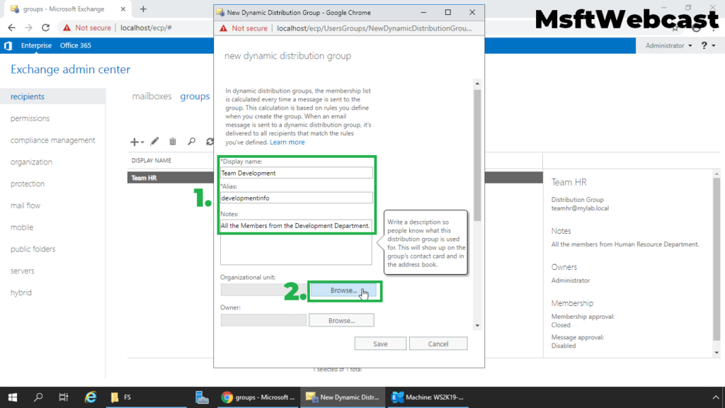 2. specify dynamic distribution group name and click on browse