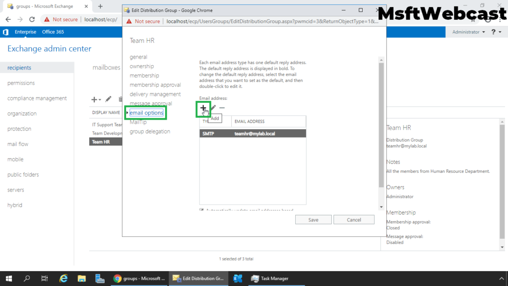 3. click on email option and select add button