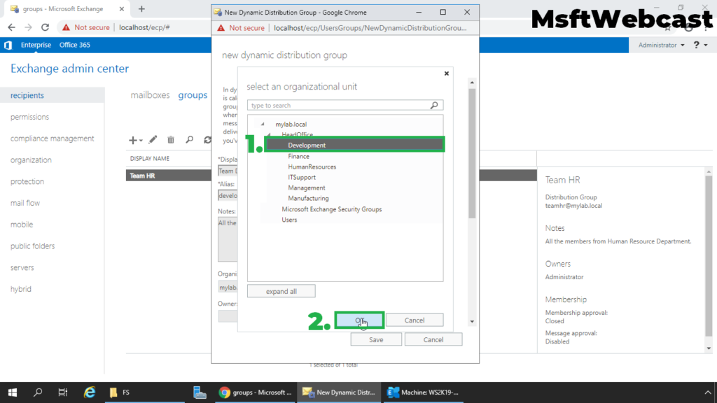 3. select the OU to store group