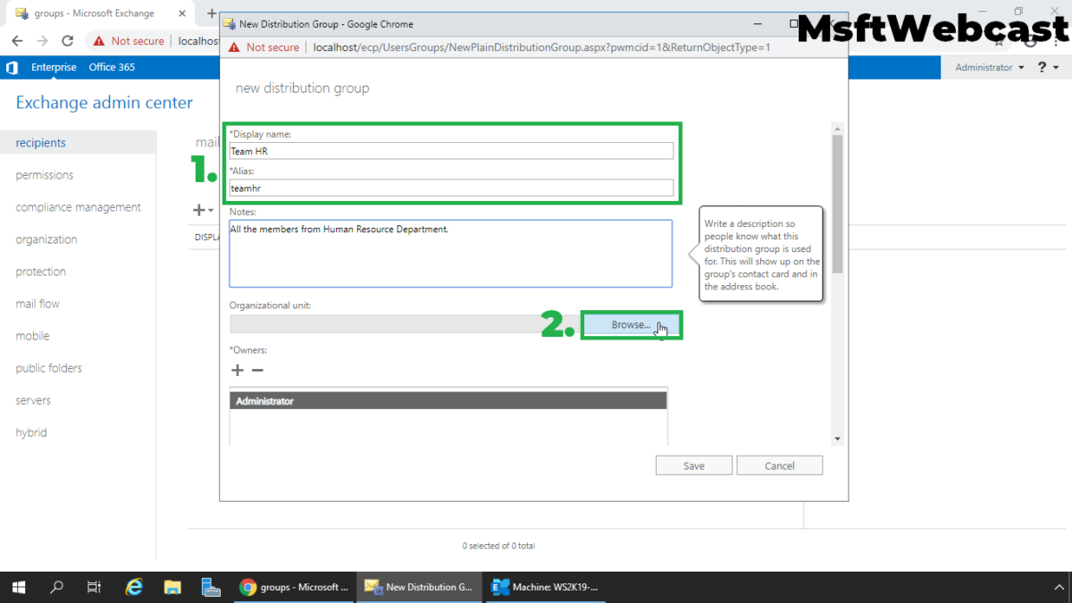 Create Distribution Group in Exchange 2019