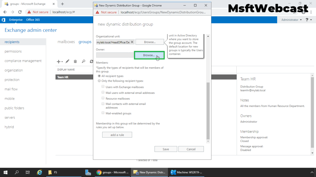 4. click on browse to select group owner