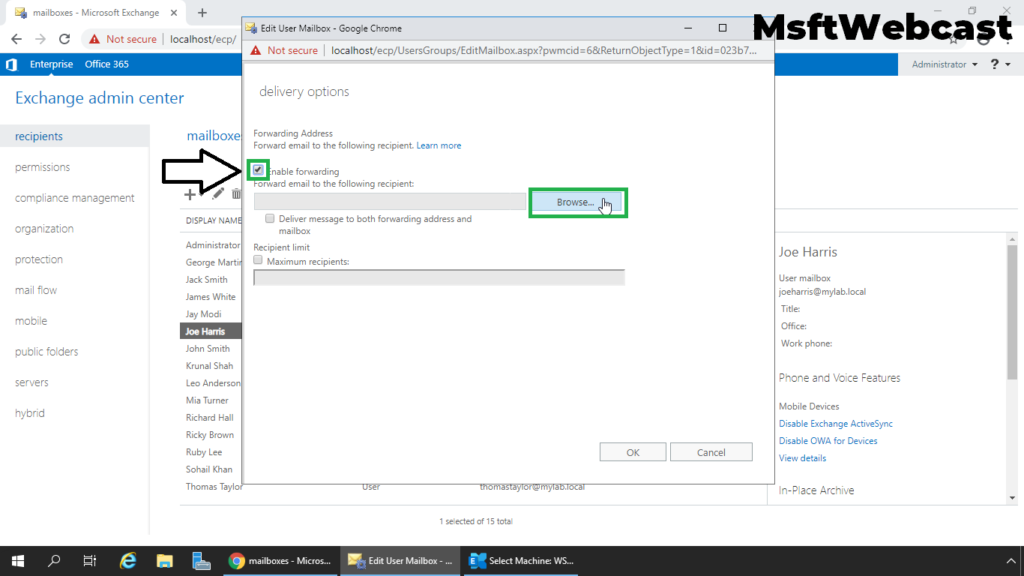 4. select enable mail forwarding