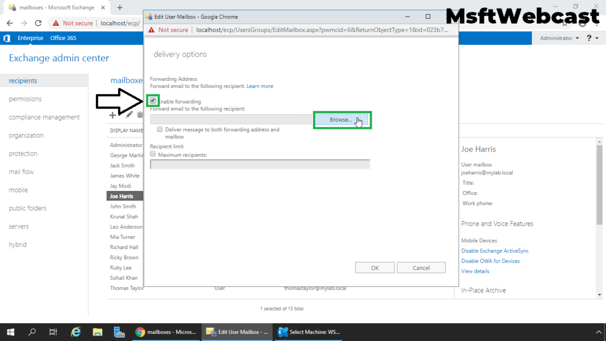 Configure Email Forwarding for a Mailbox Exchange 2019