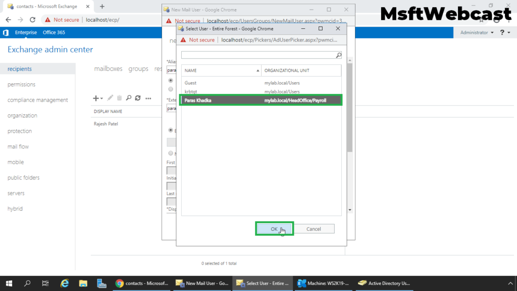 4. select the existing user account
